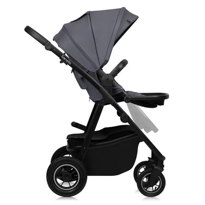 Carucior 3 in 1, Lionelo, Amber Plus, Cadru aluminiu, Cu landou intarit si salteluta moale, Cu scoica auto testata ADAC, Reversibil, Maner ajustabil, Cu accesorii, Cu ventilatie panoramica 3D, Pana la 22 kg, EN1888-1, EN1888-2, EN1466, ECE R129, Gri