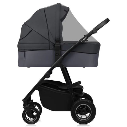 Carucior 3 in 1, Lionelo, Amber Plus, Cadru aluminiu, Cu landou intarit si salteluta moale, Cu scoica auto testata ADAC, Reversibil, Maner ajustabil, Cu accesorii, Cu ventilatie panoramica 3D, Pana la 22 kg, EN1888-1, EN1888-2, EN1466, ECE R129, Gri