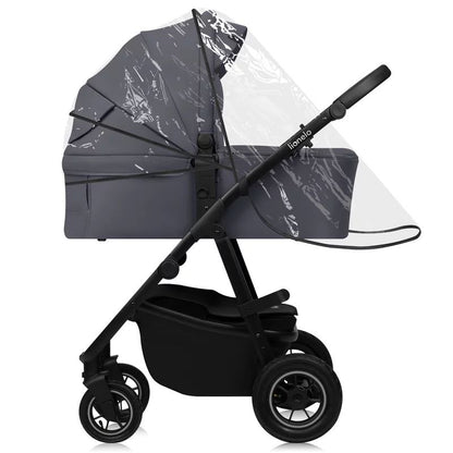 Carucior 3 in 1, Lionelo, Amber Plus, Cadru aluminiu, Cu landou intarit si salteluta moale, Cu scoica auto testata ADAC, Reversibil, Maner ajustabil, Cu accesorii, Cu ventilatie panoramica 3D, Pana la 22 kg, EN1888-1, EN1888-2, EN1466, ECE R129, Gri