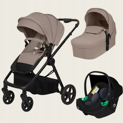 Carucior 3 in 1, Lionelo, Greet, Pana la 15 kg, Cadru aluminiu, Cu landou si salteluta moale, Cu scoica auto, Reversibil, Cu accesorii, Maner, suport pentru picioare, spatar reglabile, Bej