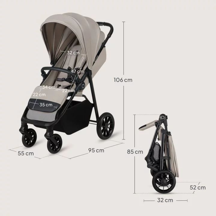 Carucior sport, Lionelo, Emerald, Pliere cu o mana, Copertina XXL UPF50+, Spatar reglabil, Suspensie completa, Roti EVA, 6- 48 luni, Pana la 22 kg, Bej