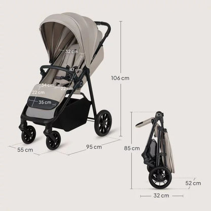 Carucior sport, Lionelo, Emerald, Pliere cu o mana, Copertina XXL UPF50+, Spatar reglabil, Suspensie completa, Roti EVA, 6- 48 luni, Pana la 22 kg, Bej