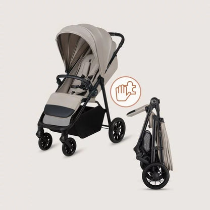 Carucior sport, Lionelo, Emerald, Pliere cu o mana, Copertina XXL UPF50+, Spatar reglabil, Suspensie completa, Roti EVA, 6- 48 luni, Pana la 22 kg, Bej