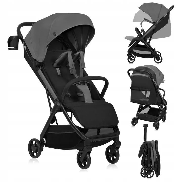 Carucior sport, Lionelo, Julie Air, Greutate redusa - 7.5 kg, Sustine 22 kg, 6 luni+, Capotina impermeabila, Protectie SPF 50+, Include suport sticla, Pliere compacta pentru calatorii, Conform cu EN1888-1 si EN1888-2, Gri