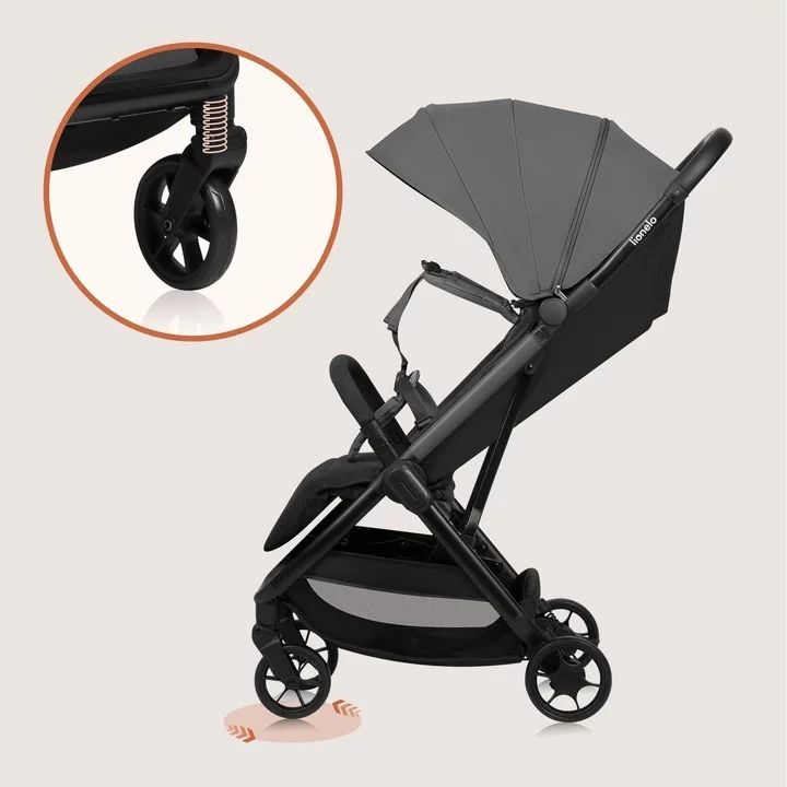 Carucior sport, Lionelo, Julie Air, Greutate redusa - 7.5 kg, Sustine 22 kg, 6 luni+, Capotina impermeabila, Protectie SPF 50+, Include suport sticla, Pliere compacta pentru calatorii, Conform cu EN1888-1 si EN1888-2, Gri