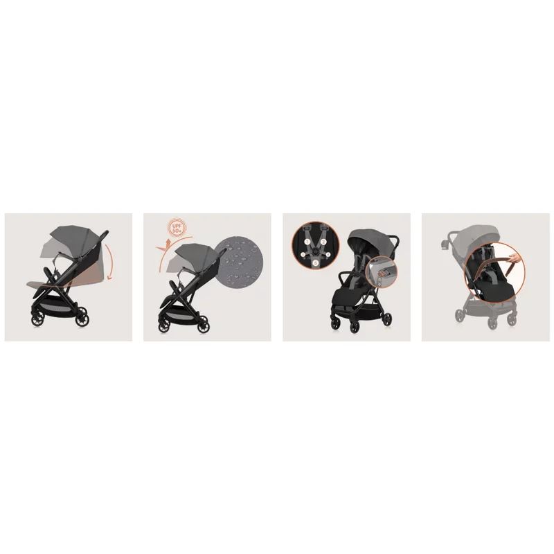 Carucior sport, Lionelo, Julie Air, Greutate redusa - 7.5 kg, Sustine 22 kg, 6 luni+, Capotina impermeabila, Protectie SPF 50+, Include suport sticla, Pliere compacta pentru calatorii, Conform cu EN1888-1 si EN1888-2, Gri