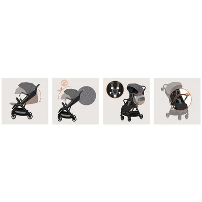 Carucior sport, Lionelo, Julie Air, Greutate redusa - 7.5 kg, Sustine 22 kg, 6 luni+, Capotina impermeabila, Protectie SPF 50+, Include suport sticla, Pliere compacta pentru calatorii, Conform cu EN1888-1 si EN1888-2, Gri
