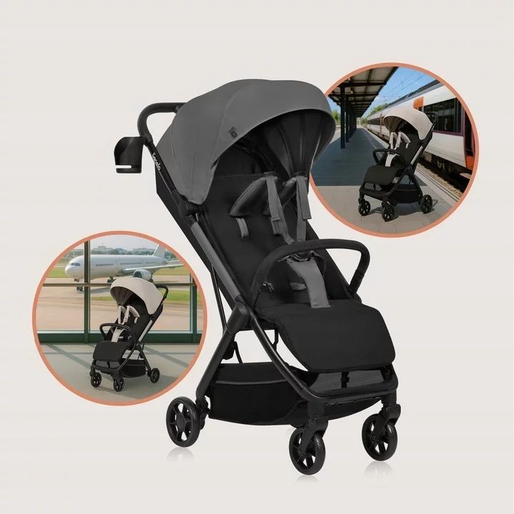 Carucior sport, Lionelo, Julie Air, Greutate redusa - 7.5 kg, Sustine 22 kg, 6 luni+, Capotina impermeabila, Protectie SPF 50+, Include suport sticla, Pliere compacta pentru calatorii, Conform cu EN1888-1 si EN1888-2, Gri