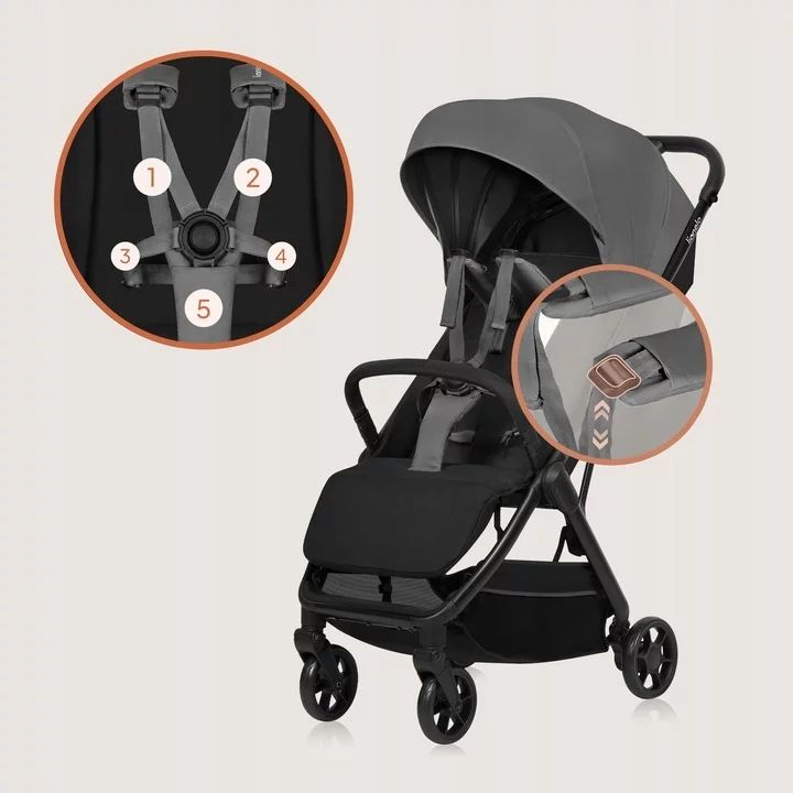 Carucior sport, Lionelo, Julie Air, Greutate redusa - 7.5 kg, Sustine 22 kg, 6 luni+, Capotina impermeabila, Protectie SPF 50+, Include suport sticla, Pliere compacta pentru calatorii, Conform cu EN1888-1 si EN1888-2, Gri