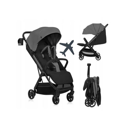 Carucior sport, Lionelo, Julie Air, Greutate redusa - 7.5 kg, Sustine 22 kg, 6 luni+, Capotina impermeabila, Protectie SPF 50+, Include suport sticla, Pliere compacta pentru calatorii, Conform cu EN1888-1 si EN1888-2, Gri