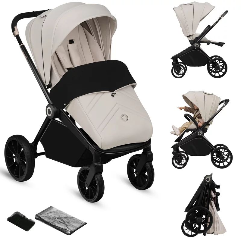 Carucior sport, Lionelo, Mika Plus, Cadru din aluminiu, Copertina XXL, Spatar reglabil in 3 pozitii, Cu accesorii, Pana la 22 kg, 6-48 luni; EN1888-1, EN1888-2 EN1466, Bej