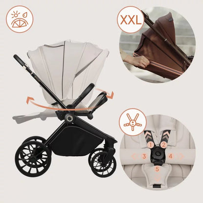 Carucior sport, Lionelo, Mika Plus, Cadru din aluminiu, Copertina XXL, Spatar reglabil in 3 pozitii, Cu accesorii, Pana la 22 kg, 6-48 luni; EN1888-1, EN1888-2 EN1466, Bej