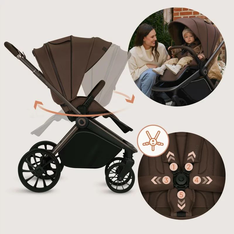 Carucior sport, Lionelo, Mika Plus, Cadru din aluminiu, Copertina XXL, Spatar reglabil in 3 pozitii, Cu accesorii, Pana la 22 kg, 6-48 luni; EN1888-1, EN1888-2 EN1466, Mocha Mousse