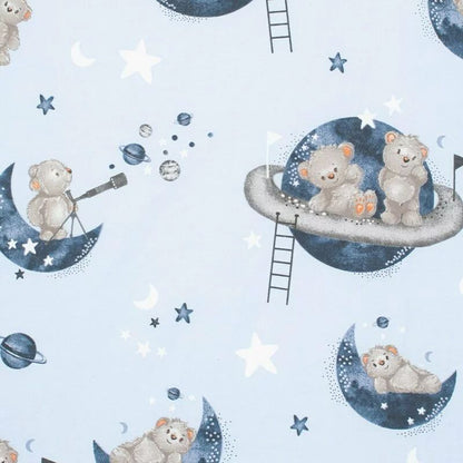 Cearceaf cu elastic, New Baby, Pentru landou, Din Bumbac certificat Oeko-Tex 100, 35 x 75 cm, 0 luni+, Teddy bear in space