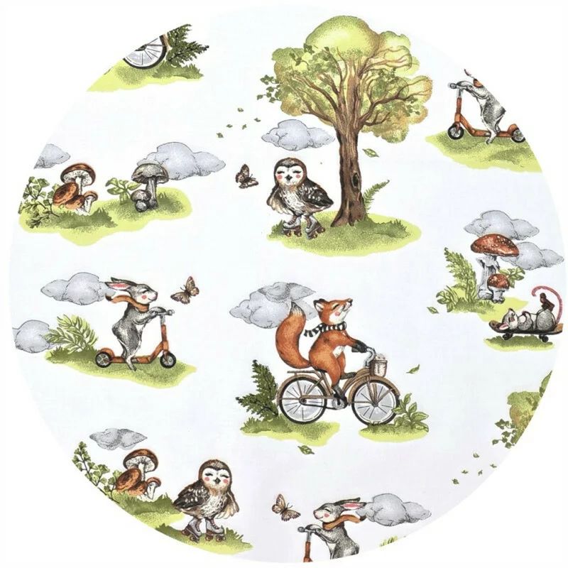 Cearceaf cu elastic, Qmini, Pentru patut 120X60 cm, Din bumbac certificat Oeko Tex Stard 100, Fox on bikes Natural