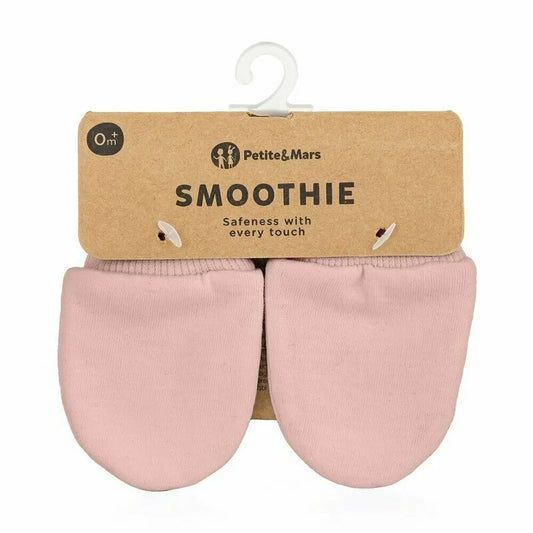 Manusi pentru nou-nascuti, Petite&Mars, Smoothie, Bumbac 100%, Material moale si respirabil, Protectie impotriva zgarieturilor, Manseta lata, 2 straturi, 6 x 10 cm, 0 luni+, Roz