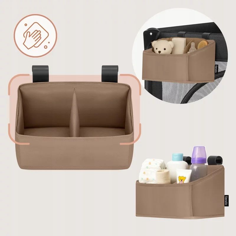 Organizator multifunctional, Lionelo, Sidepocket S, 26x12x15 cm, 2 compartimente, Universal, Constructie ranforsata, Bej
