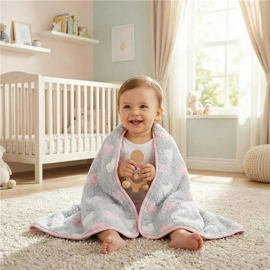 Paturica bebe, New Baby, 80x90 cm, Pufoasa, Pink Heart