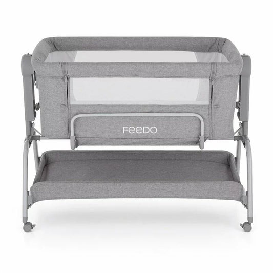 Patut co-sleeper, Feedo, Cu sistem de leganare, Inaltime adjustabila pana la 57-69 cm, sustine pana la 9 kg, 0 luni+ Gri