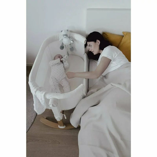 Patut co-sleeper, Petite&Mars, Glory, 2 in 1, Cu leganare, Cu ajustare pe inaltime in 5 pozitii, Cu saltea, Pliabil, Geanta de transport inclusa,0 luni+, Greutate suportata: 9 kg, Bej