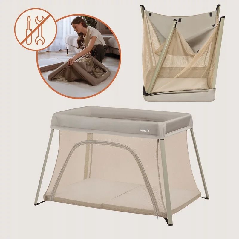 Patut multifunctional, Lionelo, Alice, 3 in 1, Material rezistent Oxford 300D, Cu iesire laterala, 0 luni+, 104×70×74 cm, Bej
