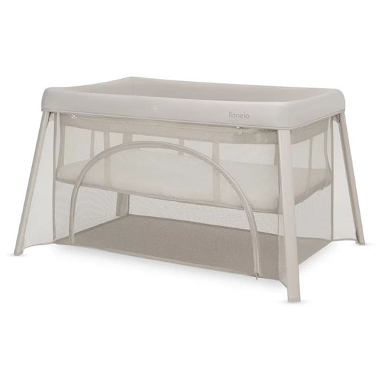 Patut multifunctional, Lionelo, Mila, 2 in 1, Saltea 4 cm cu spuma T25, 2 niveluri de inaltime, Pliere rapida, Intrare laterala, Geanta de transport inclusa, 0-36 luni, Pana la 15 kg, Bej