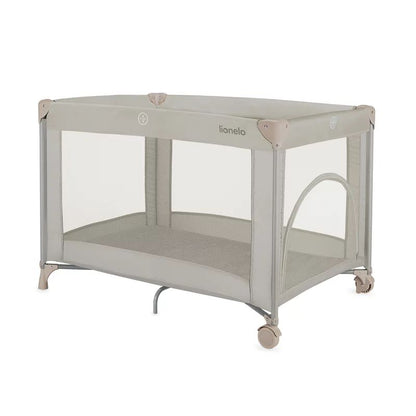 Patut pliant, Lionelo, Amelie, Cu intrare laterala, 100.5×70.5 cm, Include salteluta, roti, geanta pentru transport, Constructie usoara- 7 kg, Cadru stabil din otel, Bej