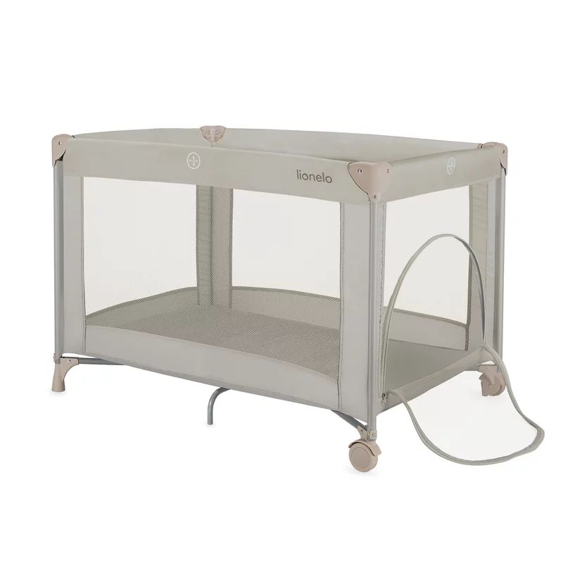 Patut pliant, Lionelo, Amelie, Cu intrare laterala, 100.5×70.5 cm, Include salteluta, roti, geanta pentru transport, Constructie usoara- 7 kg, Cadru stabil din otel, Bej