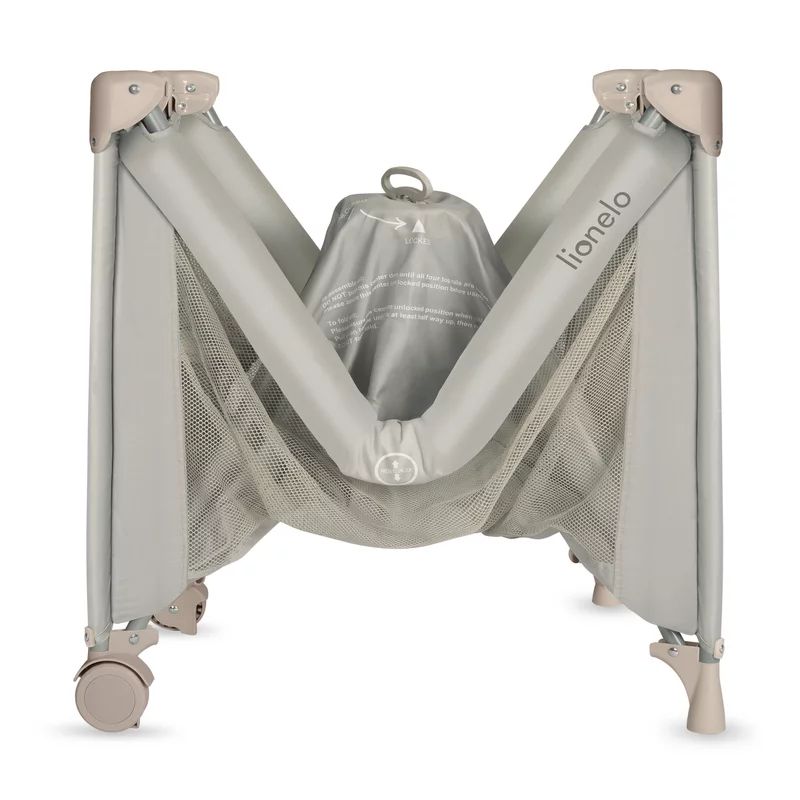 Patut pliant, Lionelo, Amelie, Cu intrare laterala, 100.5×70.5 cm, Include salteluta, roti, geanta pentru transport, Constructie usoara- 7 kg, Cadru stabil din otel, Bej