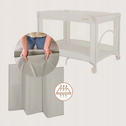 Patut pliant, Lionelo, Amelie, Cu intrare laterala, 100.5×70.5 cm, Include salteluta, roti, geanta pentru transport, Constructie usoara- 7 kg, Cadru stabil din otel, Bej
