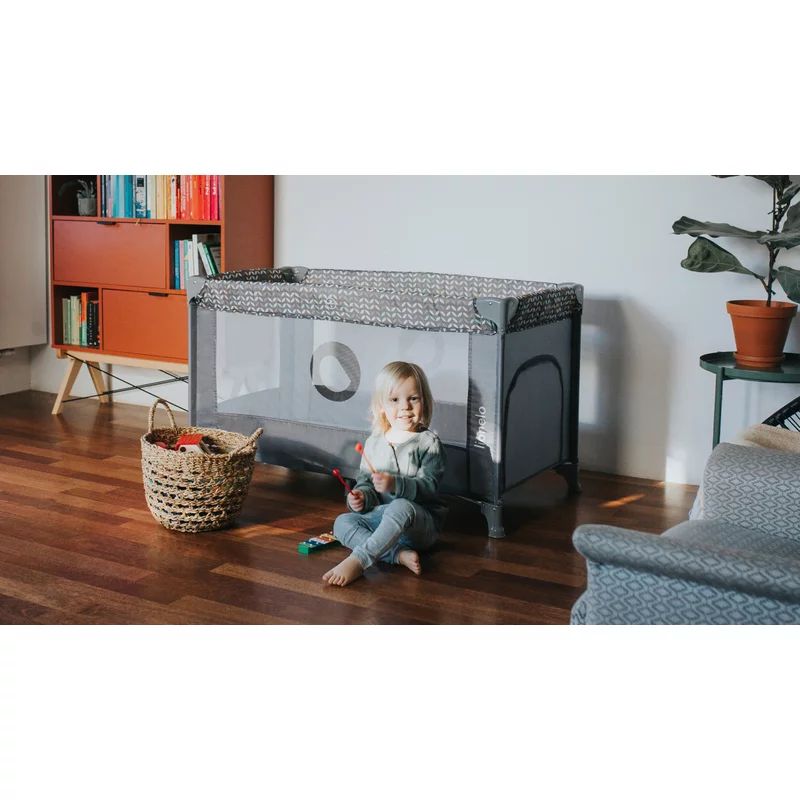 Patut pliant, Lionelo, Stefi, Cu un nivel, Cu intrare laterala cu fermoar, 2 roti, 120x60 cm, Conform cu standardul european de securitate EN 716, Albastru