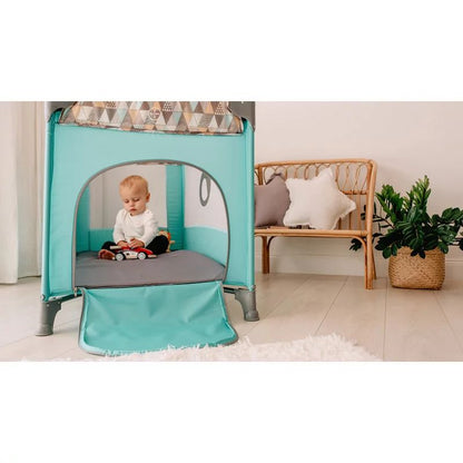 Patut pliant, Lionelo, Stefi, Cu un nivel, Cu intrare laterala cu fermoar, 2 roti, 120x60 cm, Conform cu standardul european de securitate EN 716, Albastru