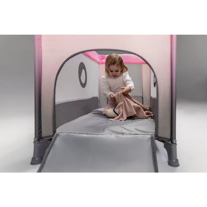 Patut pliant, Lionelo, Stefi, Cu un nivel, Cu intrare laterala cu fermoar, 2 roti, 120x60 cm, Conform cu standardul european de securitate EN 716, Albastru