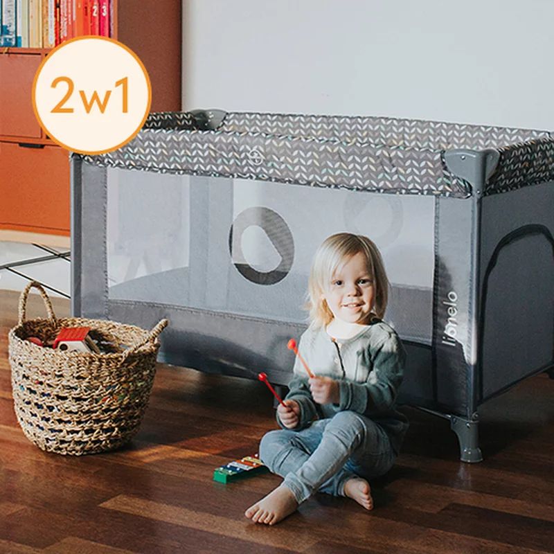Patut pliant, Lionelo, Stefi, Cu un nivel, Cu intrare laterala cu fermoar, 2 roti, 120x60 cm, Conform cu standardul european de securitate EN 716, Albastru