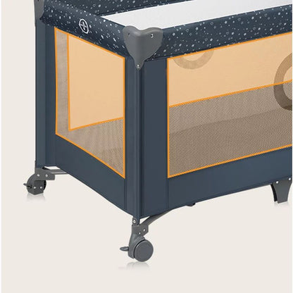 Patut pliant, Lionelo, Stefi, Cu un nivel, Cu intrare laterala cu fermoar, 2 roti, 120x60 cm, Conform cu standardul european de securitate EN 716, Albastru
