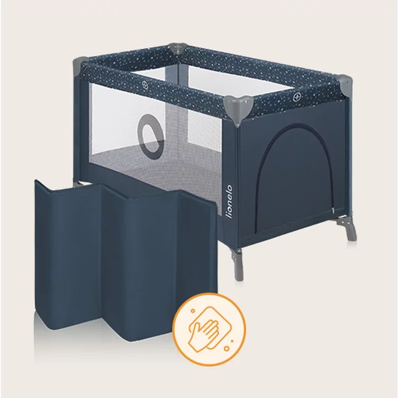 Patut pliant, Lionelo, Stefi, Cu un nivel, Cu intrare laterala cu fermoar, 2 roti, 120x60 cm, Conform cu standardul european de securitate EN 716, Albastru