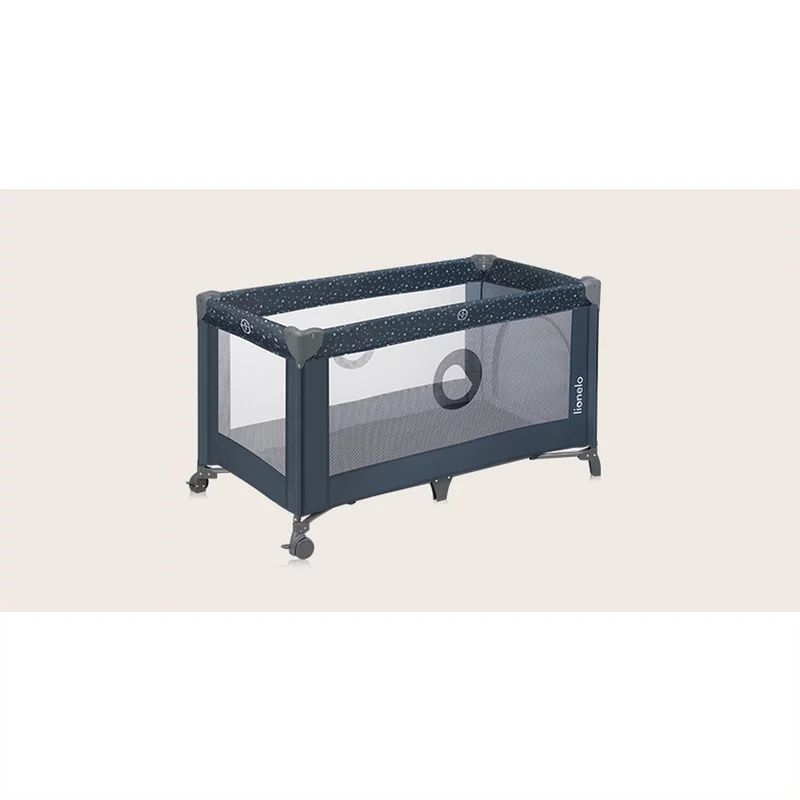 Patut pliant, Lionelo, Stefi, Cu un nivel, Cu intrare laterala cu fermoar, 2 roti, 120x60 cm, Conform cu standardul european de securitate EN 716, Albastru