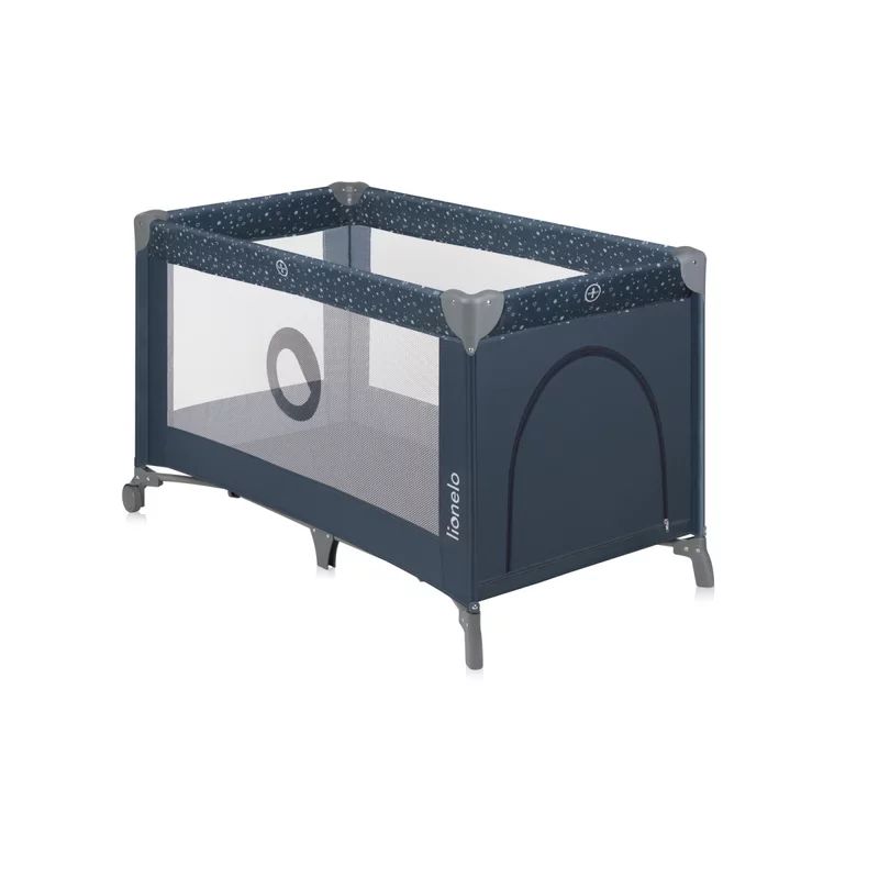 Patut pliant, Lionelo, Stefi, Cu un nivel, Cu intrare laterala cu fermoar, 2 roti, 120x60 cm, Conform cu standardul european de securitate EN 716, Albastru