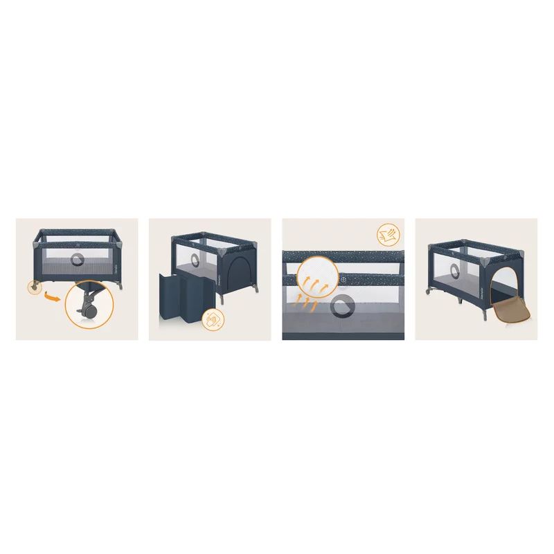 Patut pliant, Lionelo, Stefi, Cu un nivel, Cu intrare laterala cu fermoar, 2 roti, 120x60 cm, Conform cu standardul european de securitate EN 716, Albastru