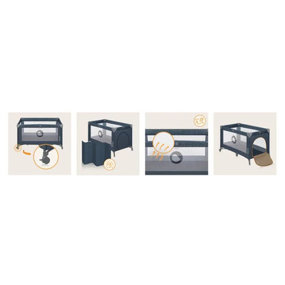 Patut pliant, Lionelo, Stefi, Cu un nivel, Cu intrare laterala cu fermoar, 2 roti, 120x60 cm, Conform cu standardul european de securitate EN 716, Albastru