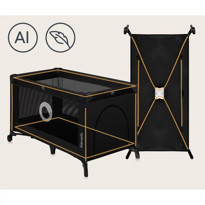 Patut pliant, Lionelo, Stefi, Cu un nivel, Cu intrare laterala cu fermoar, 2 roti, 120x60 cm, Conform cu standardul european de securitate EN 716, Negru