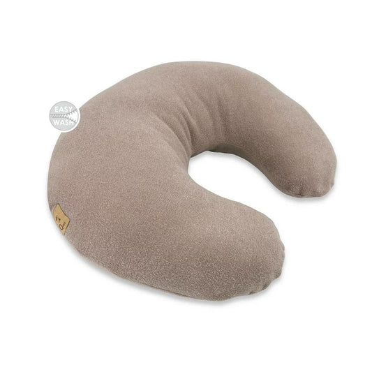 Perna pentru alaptat, Qmini, Din tricot termo-terry din bambus, Cu husa detasabila, Cu fermoar securizat, Circumferinta 155 cm, Din material certificat Oeko Tex Standard 100, Mocha