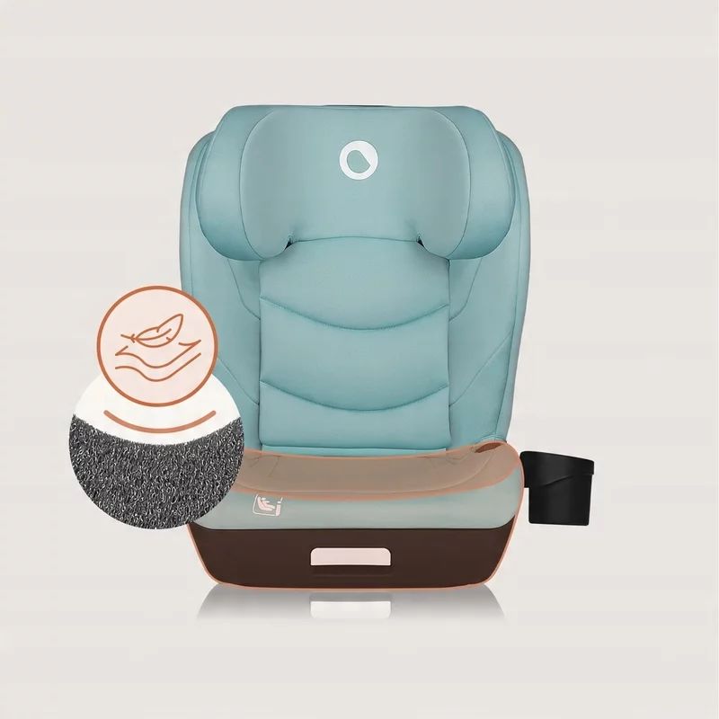 Scaun auto i-Size, Lionelo, Neal, Spatar reglabil in 4 pozitii, Tetiera in 10 pozitii, Suport sticla inclus, 15-36 Kg, 100-150 cm, Cu Isofix, Conform ECE R129, Verde Turquoise