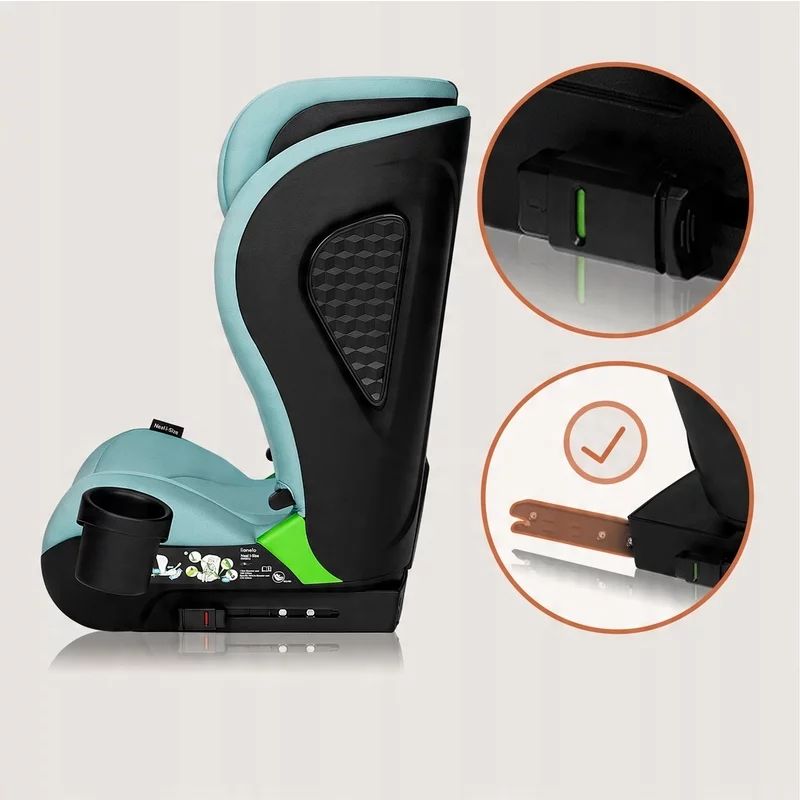 Scaun auto i-Size, Lionelo, Neal, Spatar reglabil in 4 pozitii, Tetiera in 10 pozitii, Suport sticla inclus, 15-36 Kg, 100-150 cm, Cu Isofix, Conform ECE R129, Verde Turquoise