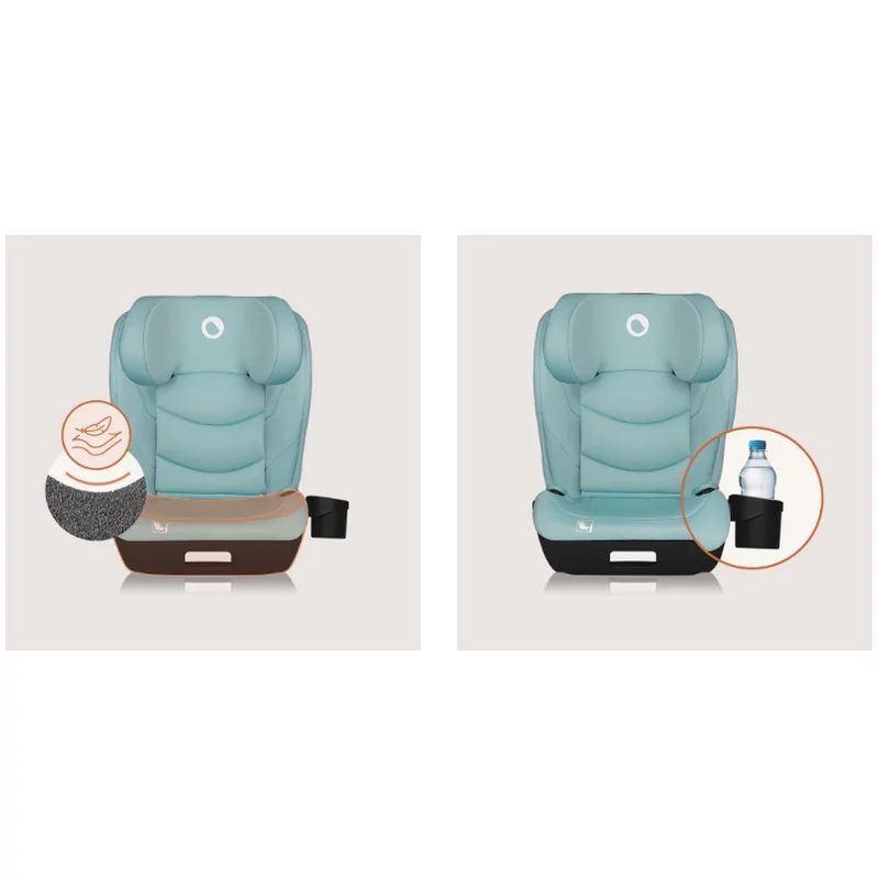 Scaun auto i-Size, Lionelo, Neal, Spatar reglabil in 4 pozitii, Tetiera in 10 pozitii, Suport sticla inclus, 15-36 Kg, 100-150 cm, Cu Isofix, Conform ECE R129, Verde Turquoise