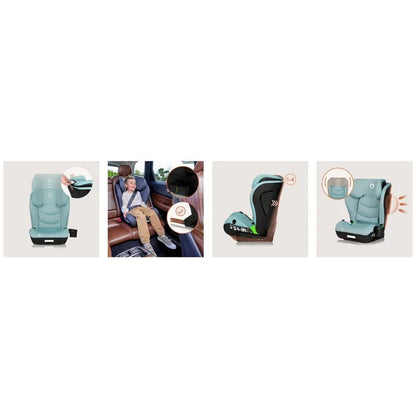 Scaun auto i-Size, Lionelo, Neal, Spatar reglabil in 4 pozitii, Tetiera in 10 pozitii, Suport sticla inclus, 15-36 Kg, 100-150 cm, Cu Isofix, Conform ECE R129, Verde Turquoise