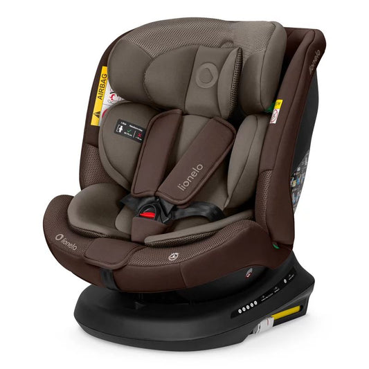 Scaun auto, Lionelo, Bastiaan Plus i-Size, 4 in 1, Protectie laterala, Cu spatar inclinabil in 6 pozitii, Cu tetiera reglabila in 12 pozitii, Rotire 360 grade, Top Tether, 0-36 Kg, 40-150 cm, Cu Isofix, Conform cu R129/04, Beige Choco
