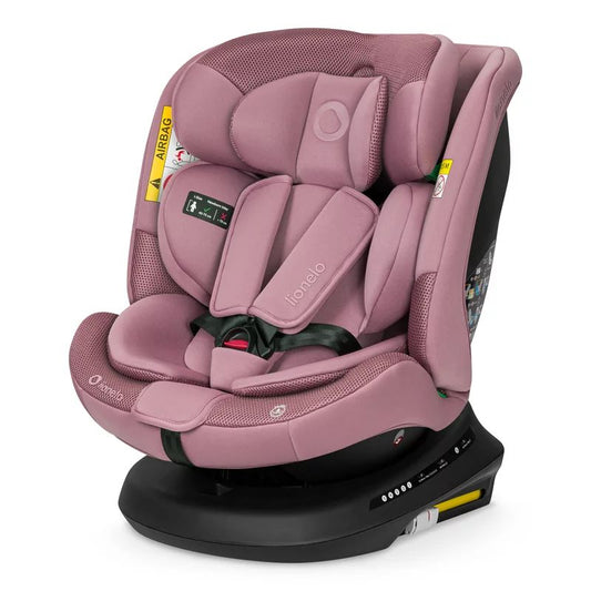 Scaun auto, Lionelo, Bastiaan Plus i-Size, 4 in 1, Protectie laterala, Cu spatar inclinabil in 6 pozitii, Cu tetiera reglabila in 12 pozitii, Rotire 360 grade, Top Tether, 0-36 Kg, 40-150 cm, Cu Isofix, Conform cu R129/04, Roz