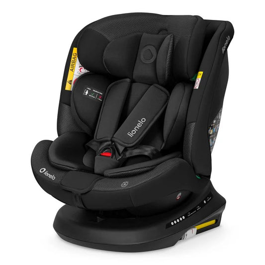 Scaun auto, Lionelo, Bastiaan Plus i-Size, 4 in 1, Protectie laterala, Cu spatar inclinabil in 6 pozitii, Cu tetiera reglabila in 12 pozitii, Rotire 360 grade, Top Tether, 0-36 Kg, 40-150 cm, Cu Isofix, Conform cu R129/04, Black Carbon
