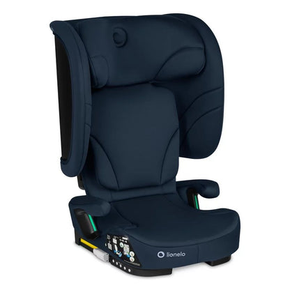 Scaun auto pliabil, Lionelo, Orin, i-Size, 100-150 cm, Tetiera reglabila in 14 pozitii, Spatar in 4 pozitii, Isofix+Top Tether, Sezut ergonomic, Husa transport, Suport sticla, Albastru